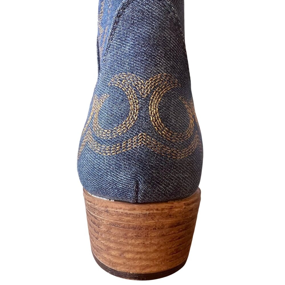 Roper Denim Embroidered Western Cowboy Boots Women’s Size 9 Blue Gold Stitch New - Picture 13 of 14